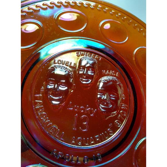 Vintage Carnival Glass Orange Apollo 13 Space Astronaut Plate Wheaton Glass NASA - Picture 6 of 6